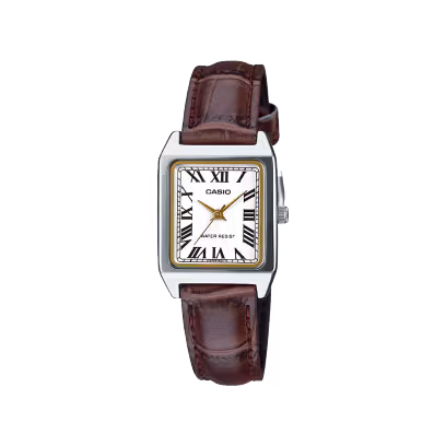 Casio LTP-V007L-7B2 Women's Rectangular Leather Strap White Roman Dial Dress Watch